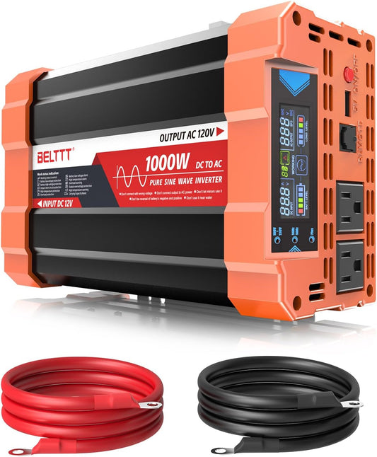2000W Pure Sine Wave Inverter, Car Power Inverter 12V to 120V AC Converter for RV, Truck, Solar, Outdoor with Dual AC and 20A Socket, 5V 2.1A USB, Surge 4000W, Hardwire Port, Remote Controller