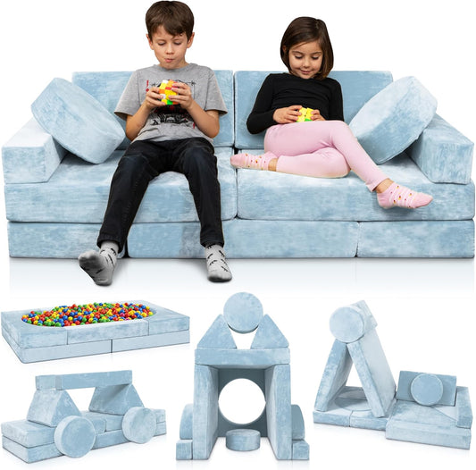 14-piece modular children's play sofa, a combination-style sofa suitable for children, furniture suitable for use in children's rooms and playrooms, suitable for young children, convertible to foam and floor cushions, suitable for boys and girls, in