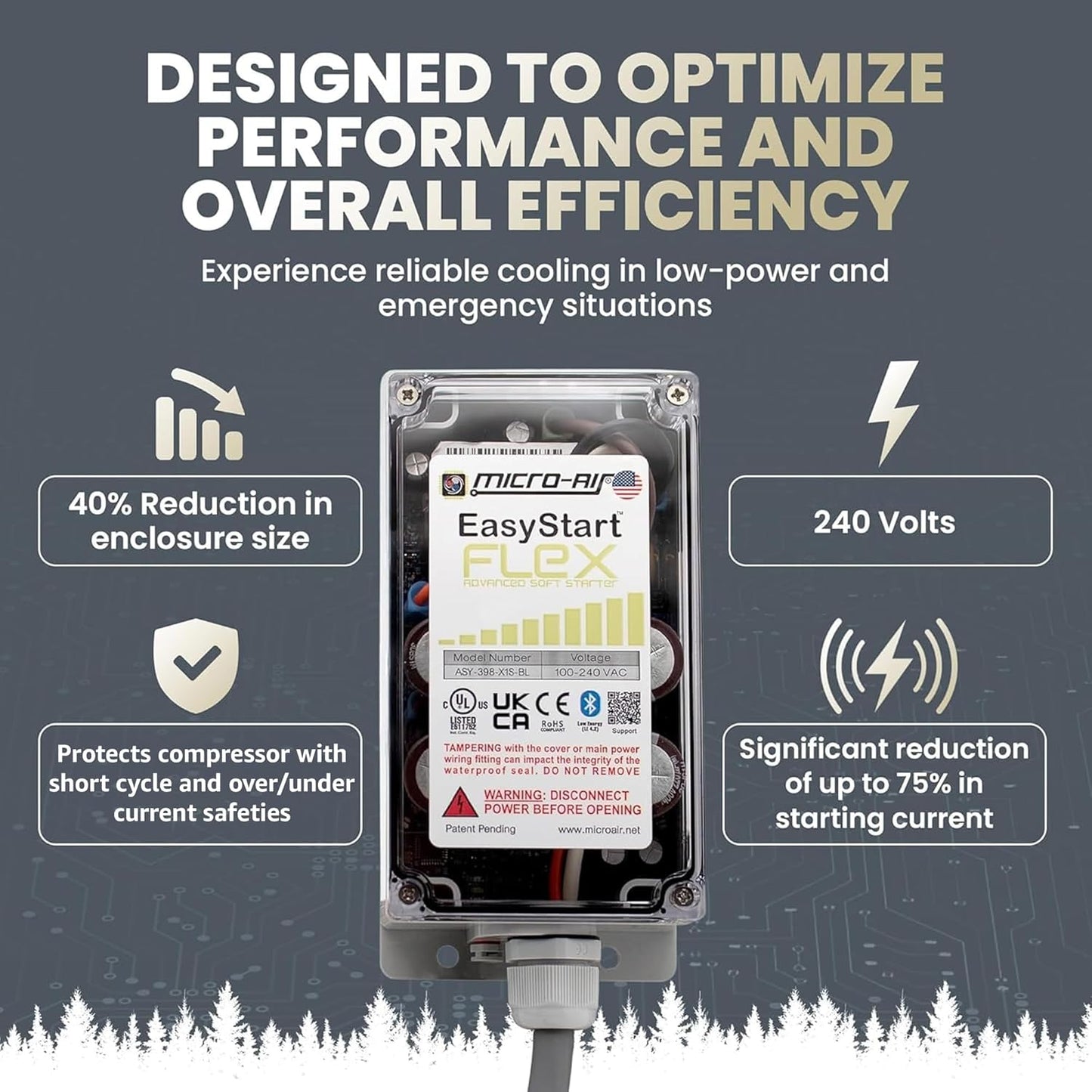EasyStart FLEX 398 - Bluetooth Soft Start Kit for Home Air Conditioner, RV & Commercial Use, Works with Generators, Reduces Power Surge, Efficient Start-Up - Up to 6 Tons w/Installation Kit