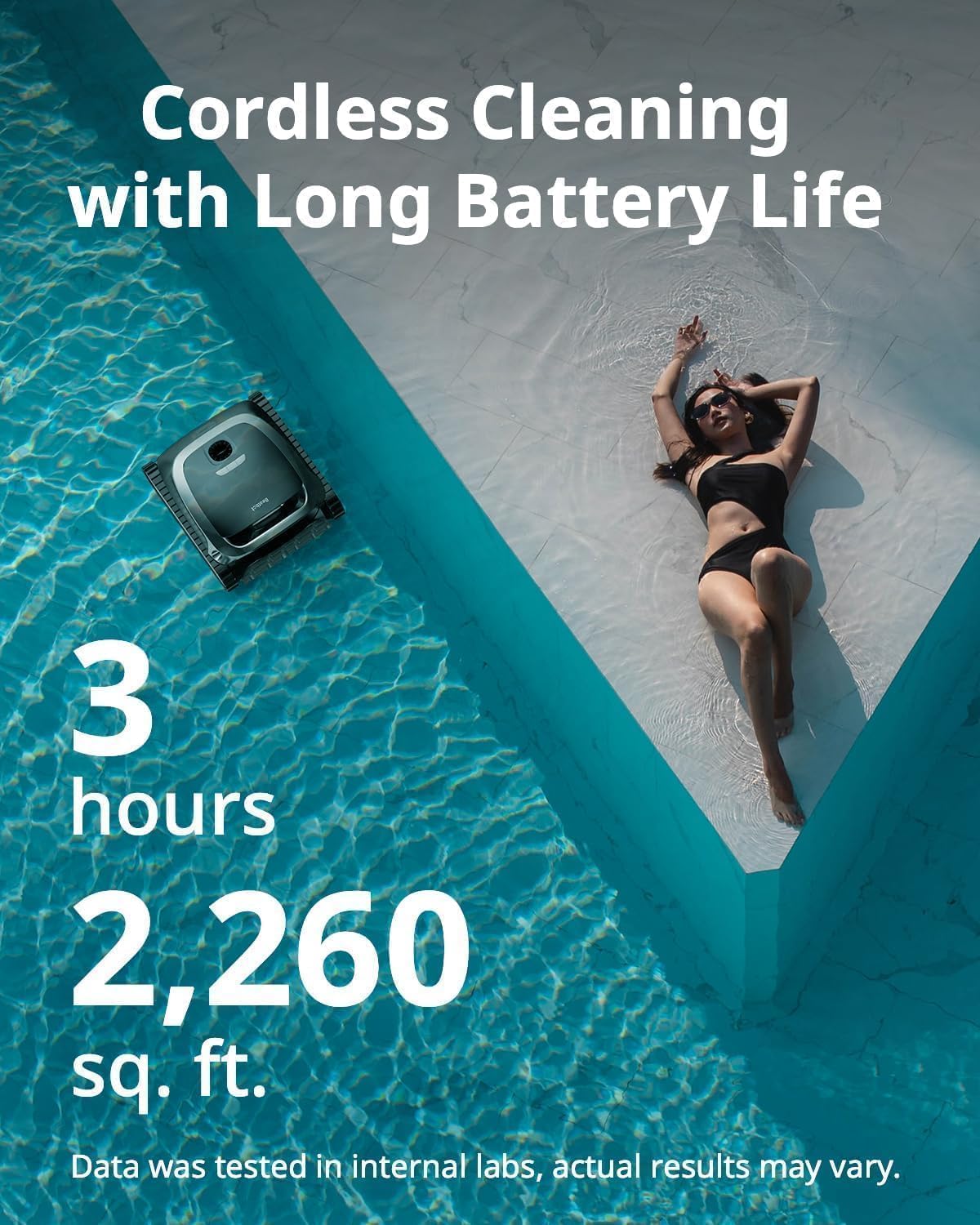 Cordless Robotic Pool Vacuum Cleaner - Intelligent Path Opimization, Cleans Floor, Walls, and Waterline - Suitable for Above & In-Ground Pools up to 2,260 sq.ft, Light Gray