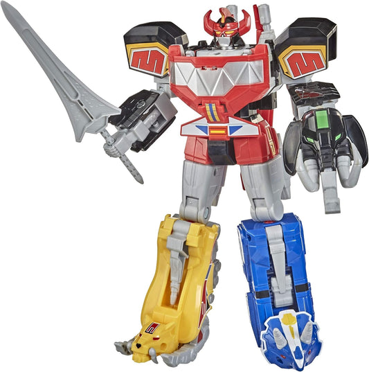"The Mighty Warrior Battle Against the Giant Beast Set" includes 5 "MMPR Dinosaur Mecha" action figures suitable for children aged 4 and above, influenced by 90s TV shows.