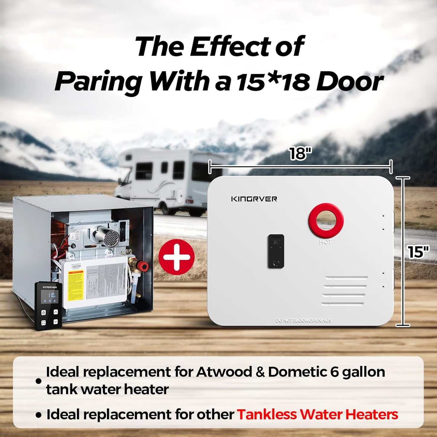 RV Tankless Water Heater without Door, , Propane Gas, DC 12V, 3 Optional Door Sizes 15"x15", 15"x18" and 18"x18" for Refitment, Compatible with All RVs, Sufficient Power, High Altitude