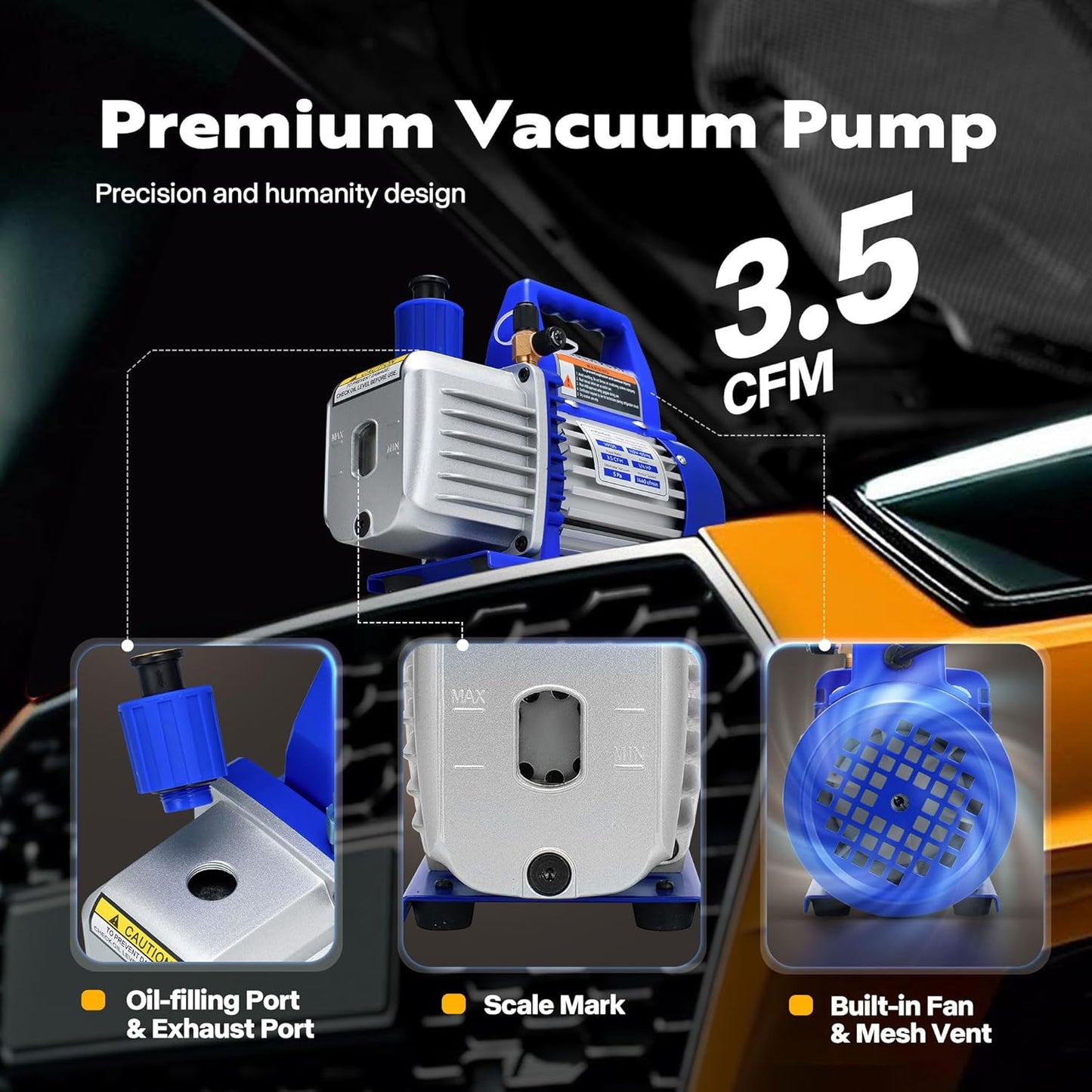 110V 1/4 HP 3.5CFM Single Stage Rotary Vane Air Vacuum Pump and AC Manifold Gauge Set Kit with Thermometer for R134a R12 R22 R502 R410a HVAC Air Conditioning Refrigeration Recharging Red