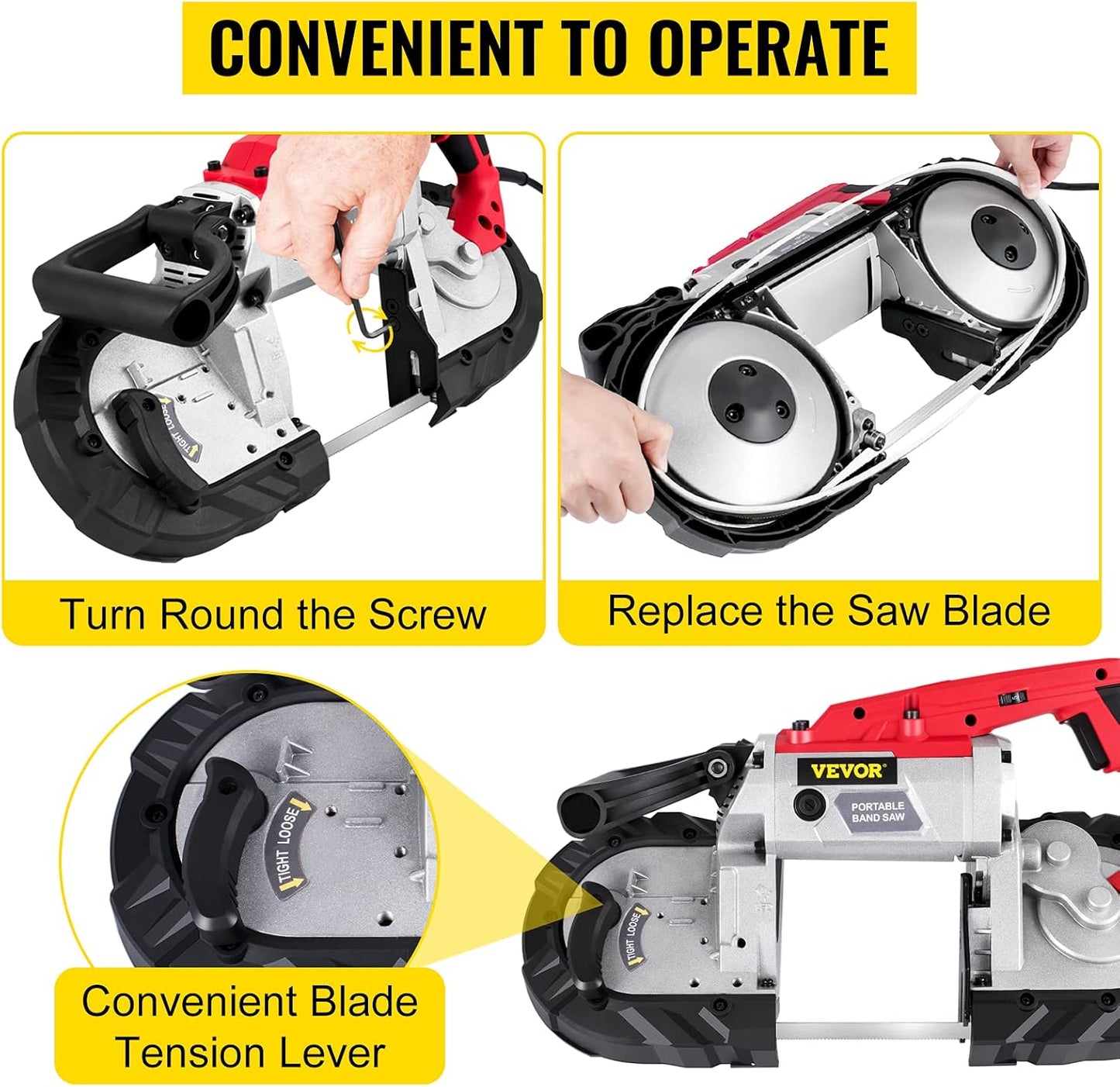 Portable Band Saw, 110V Removable Alloy Steel Base Corded Band Saw, 5 Inch Cutting Capacity Hand held Band Saw,Variable Speed Portable Bandsaw, 10Amp Motor Deep Cut Band saw for Metal Wood