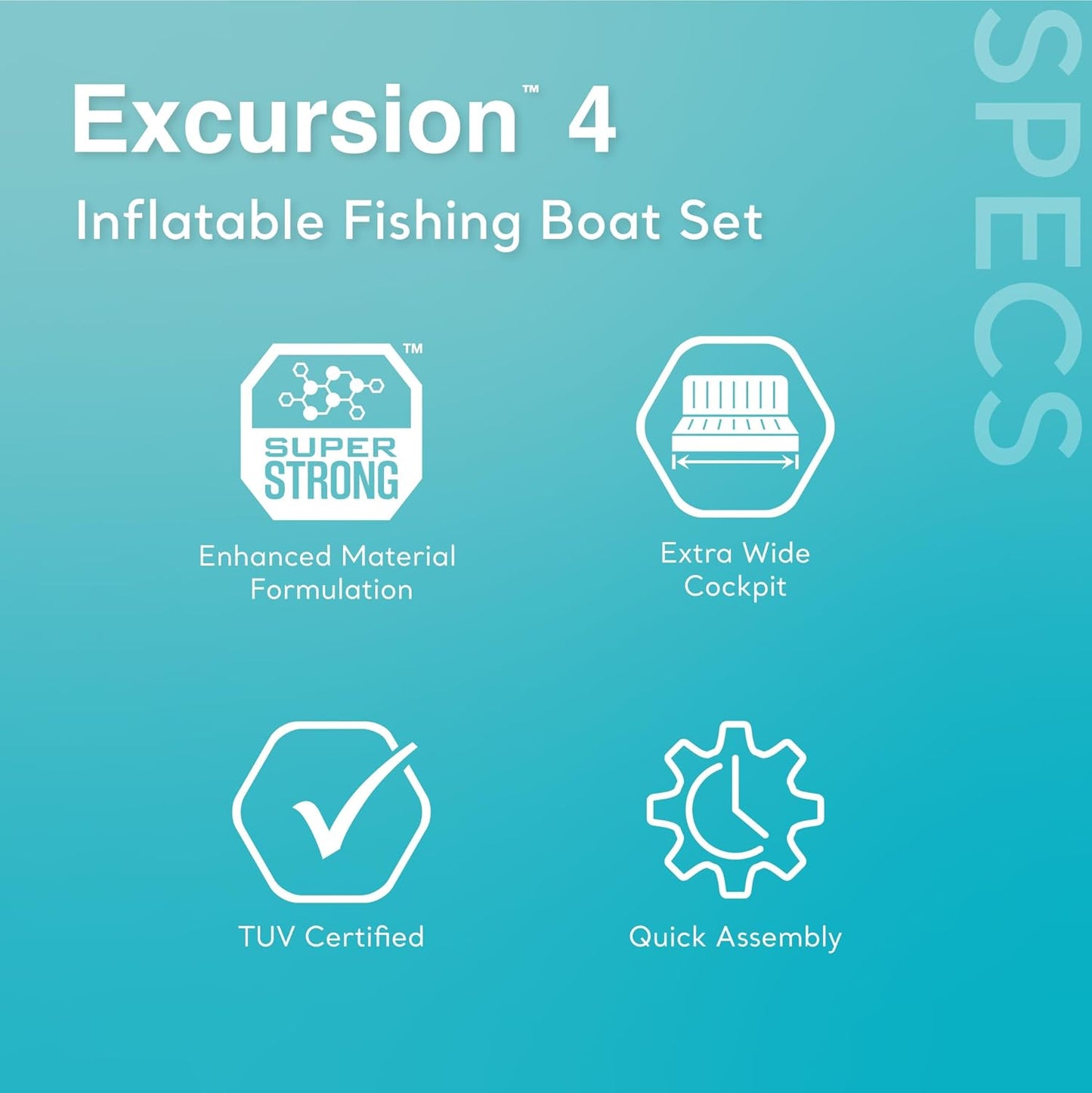 Excursion Inflatable Boat Series: Includes Deluxe 54in Boat Oars and High-Output Pump �� SuperTough PVC �� Adjustable Seats with Backrest �� Fishing Rod Holders �� Welded Oar Locks