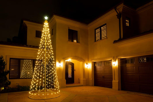144" 12 ft Outdoor 3X Brighter Version Warm White LED Cone Christmas Tree with Collapsible Base, Wireless Remote