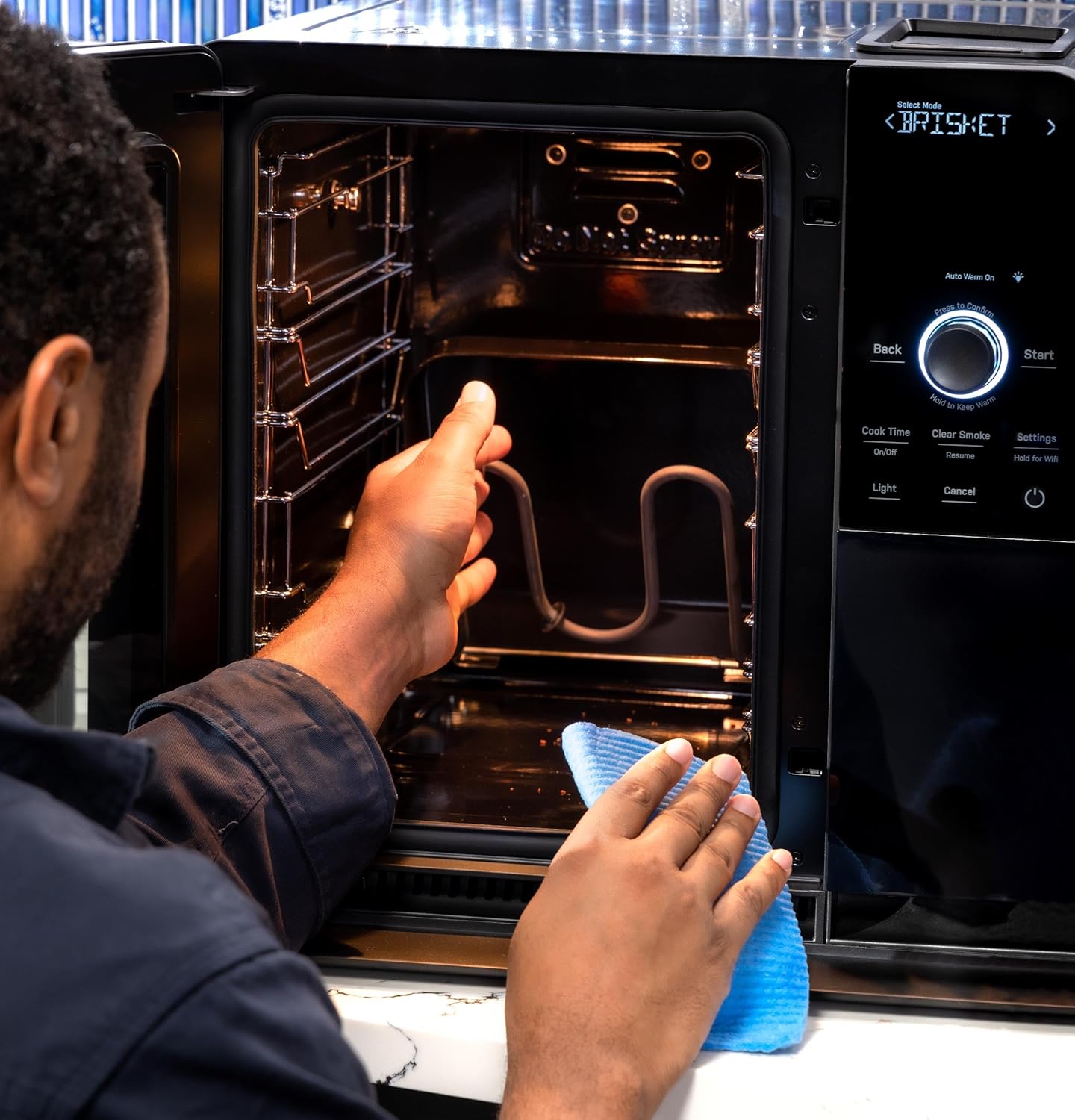 Smart Indoor Pellet Smoker, with Active Smoke Filtration, 5 Smoke Control Settings, WiFi Connected, Electric, Countertop BBQ Appliance, Black