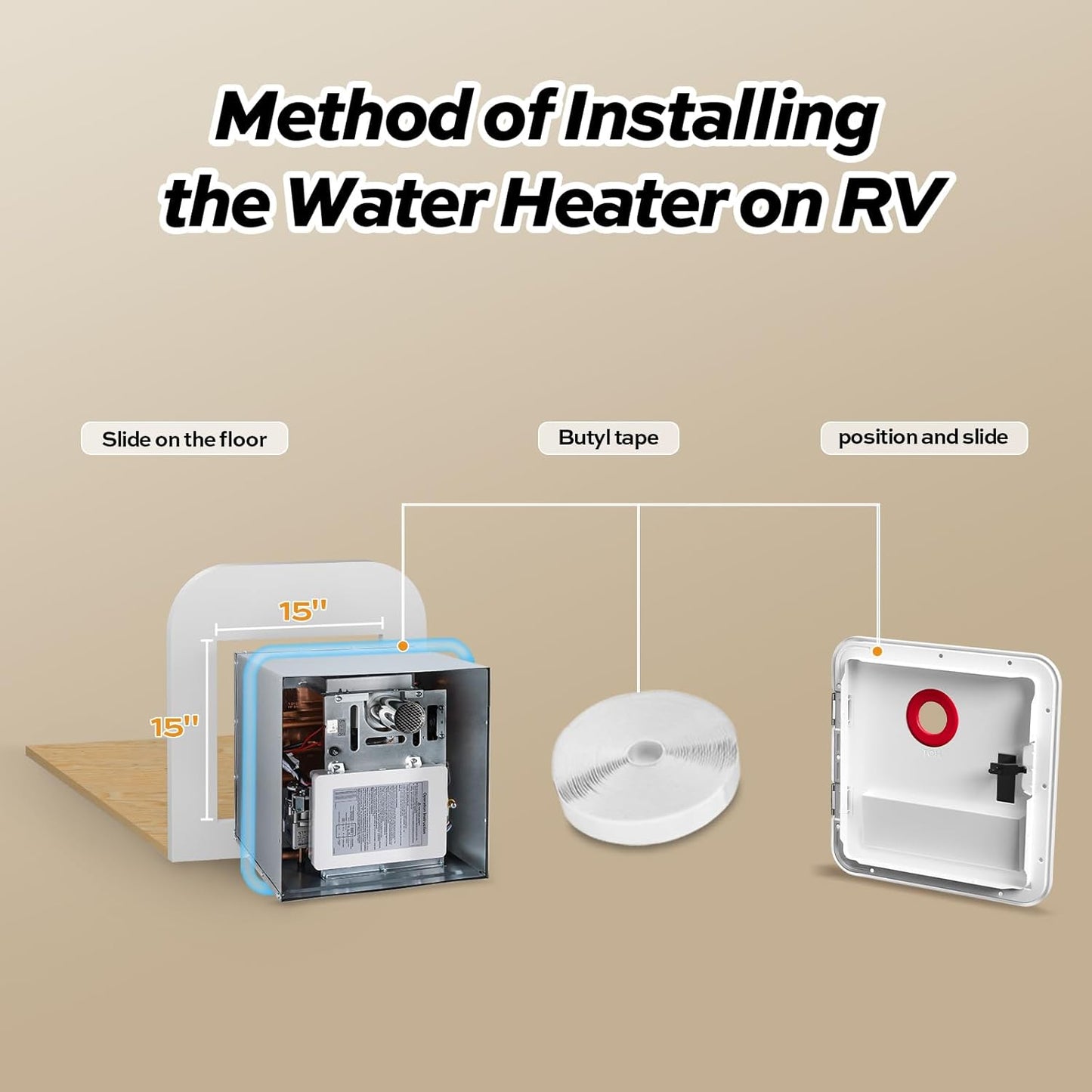 RV Tankless Water Heater without Door, , Propane Gas, DC 12V, 3 Optional Door Sizes 15"x15", 15"x18" and 18"x18" for Refitment, Compatible with All RVs, Sufficient Power, High Altitude