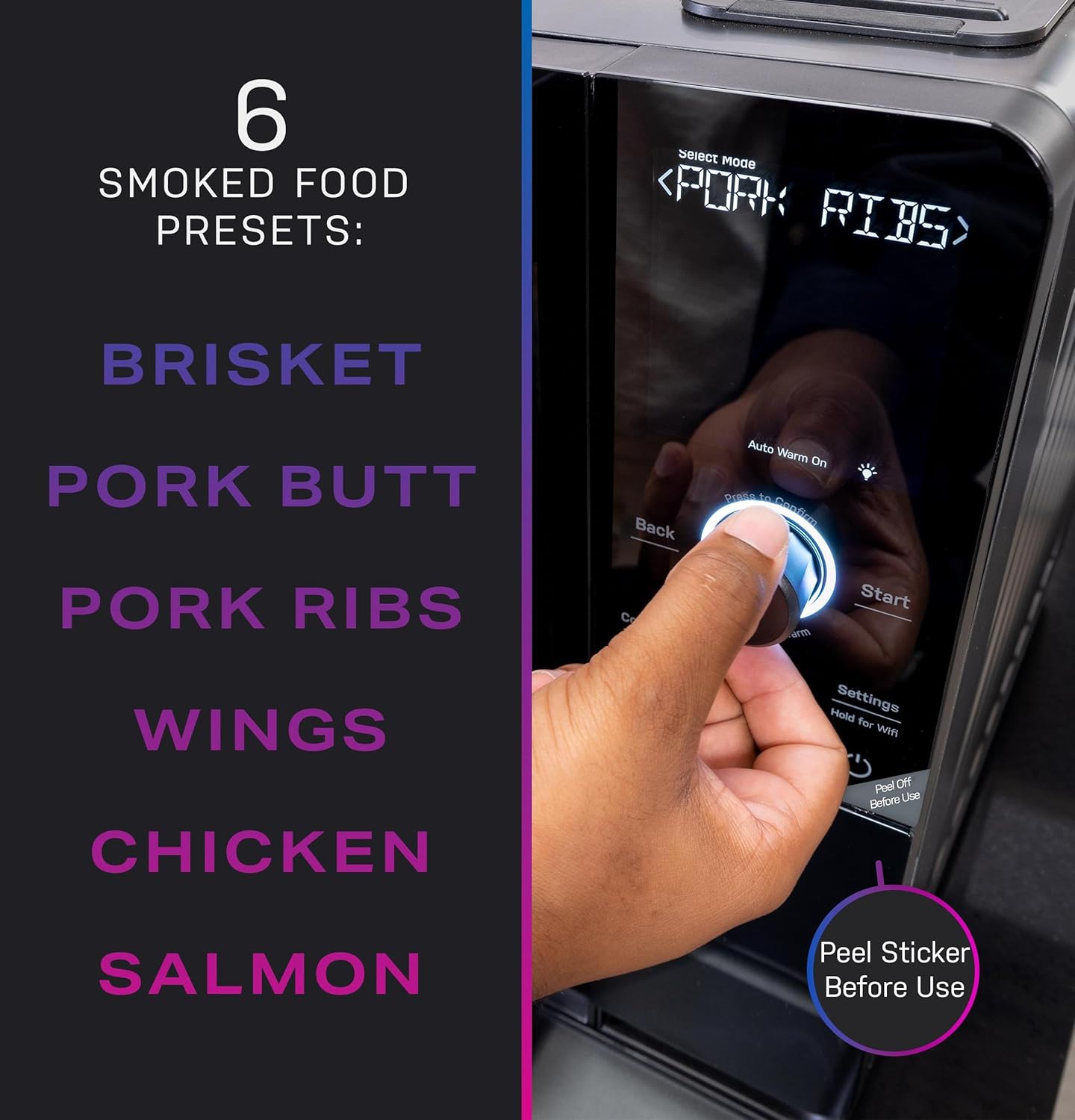 Smart Indoor Pellet Smoker, with Active Smoke Filtration, 5 Smoke Control Settings, WiFi Connected, Electric, Countertop BBQ Appliance, Black