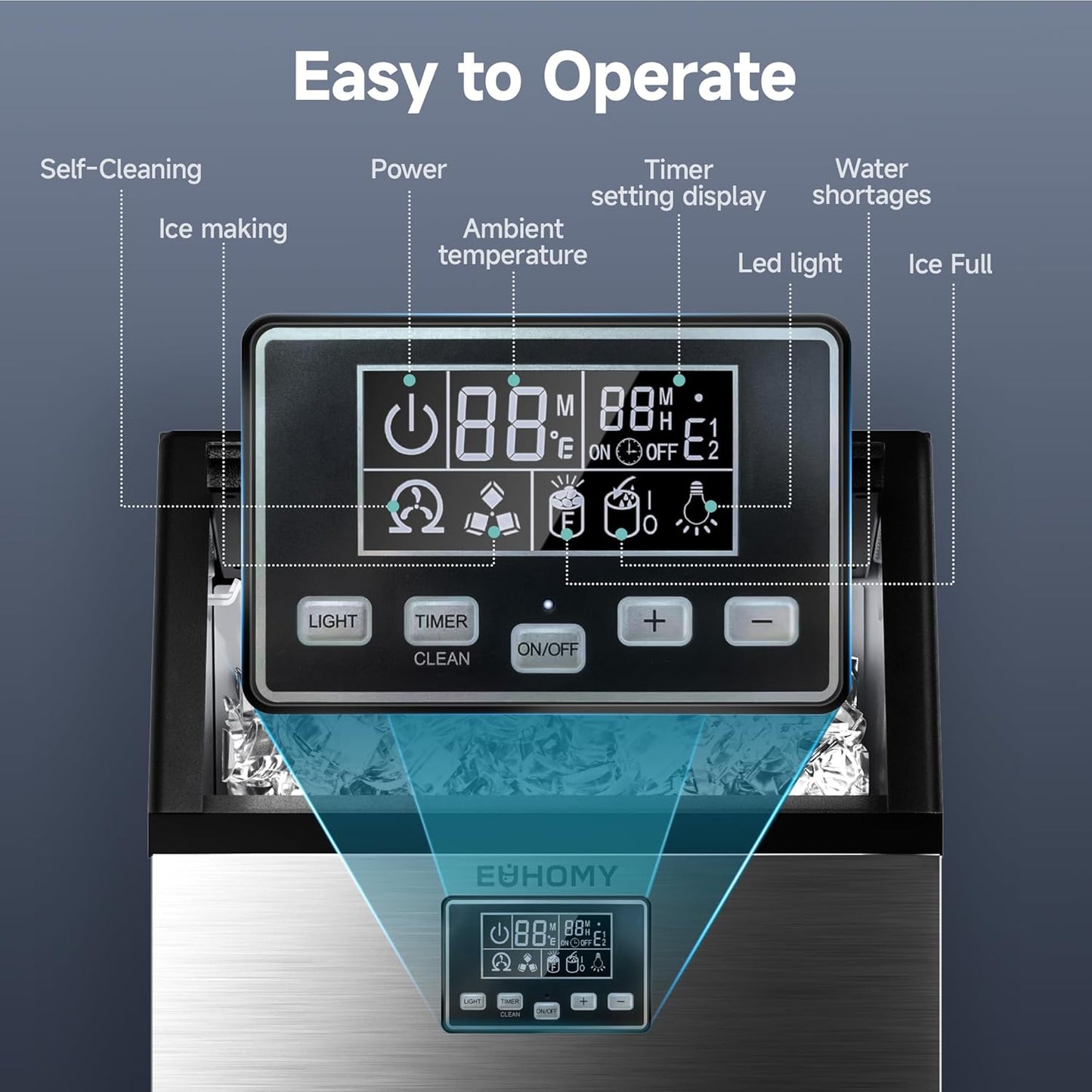 Commercial Ice Maker Machine, 100lbs/24H Stainless Steel Under Counter ice Machine with 33lbs Ice Storage Capacity, Freestanding Ice Maker.