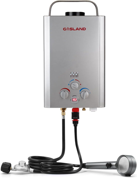 Portable Tankless Water Heater, Outdoors 6L 1.58GPM Propane Water Heater for RV Camping, Overheating Protection