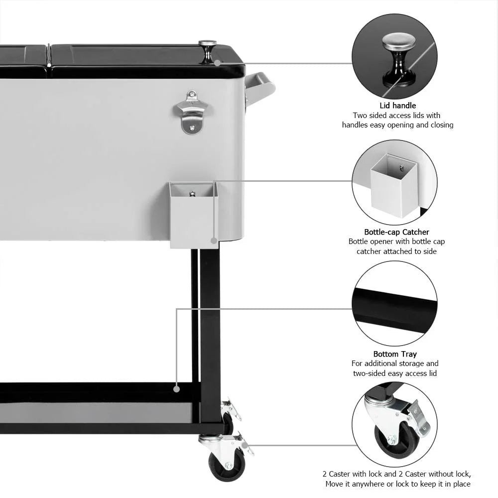 Portable 80 Quart Rolling Ice Chest with Shelf
