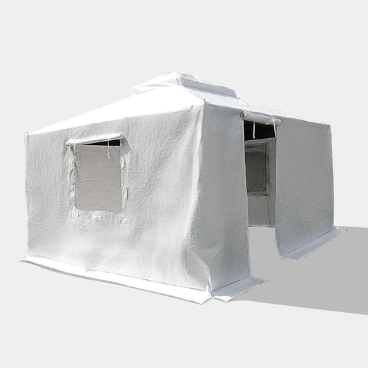 12 feet x 16 feet universal winter awning cover, all-weather waterproof enclosure cover for all four seasons, with side walls and ventilated mesh windows, suitable for all-weather outdoor covers for hard-top awnings, white version
