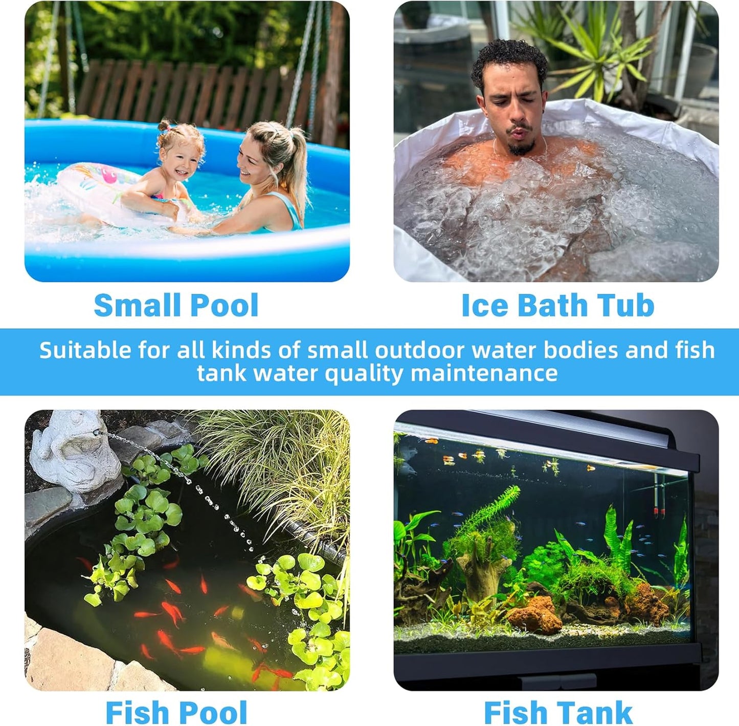 600GPH Cold Plunge Filter Small Pool Filter for Up to 1000 Gal Ice Bath Hot Tub Cloudy Water Cleaner with Green Clean Machine fof Cold Pod