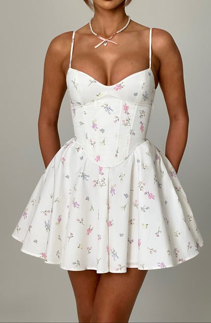 Analeigh White Floral Corset Mini