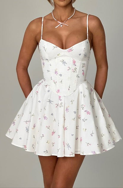 Analeigh White Floral Corset Mini