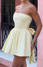 Katrina Lemon Bow-Back Mini Dress