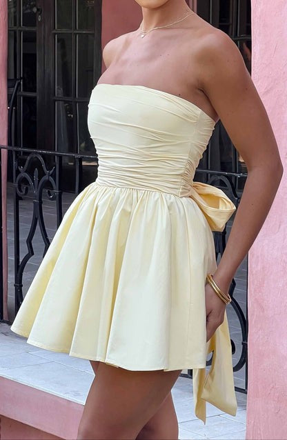 Katrina Lemon Bow-Back Mini Dress