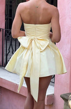 Katrina Lemon Bow-Back Mini Dress