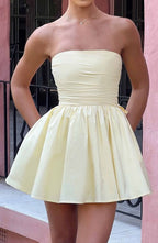 Katrina Lemon Bow-Back Mini Dress