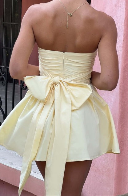 Katrina Lemon Bow-Back Mini Dress