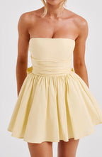 Katrina Lemon Bow-Back Mini Dress