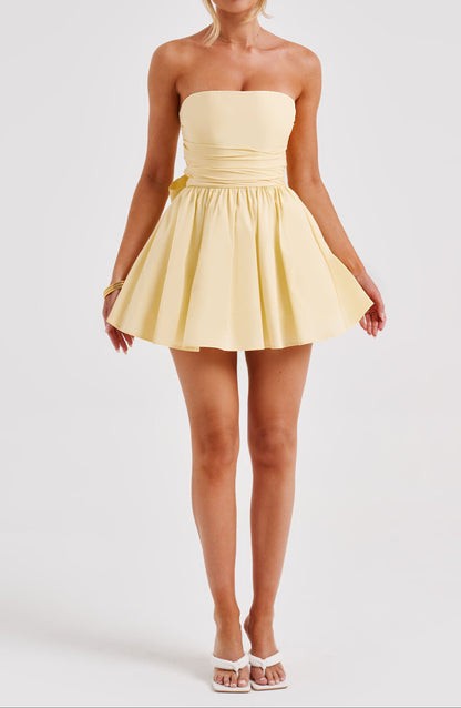 Katrina Lemon Bow-Back Mini Dress
