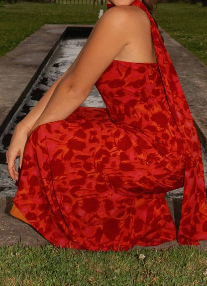 Pagoda Rouge Strapless Print Maxi