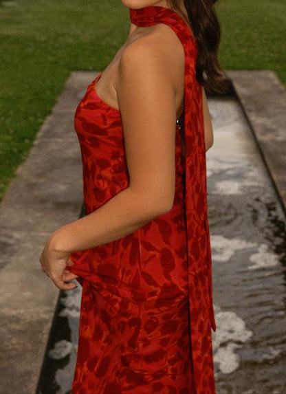 Pagoda Rouge Strapless Print Maxi