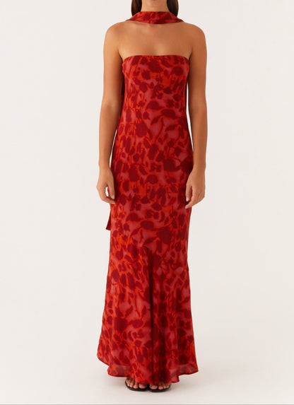 Pagoda Rouge Strapless Print Maxi