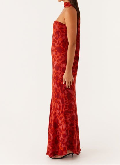 Pagoda Rouge Strapless Print Maxi
