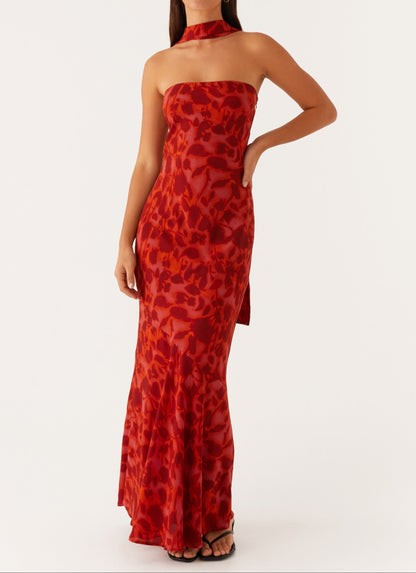Pagoda Rouge Strapless Print Maxi