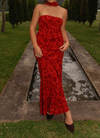 Pagoda Rouge Strapless Print Maxi