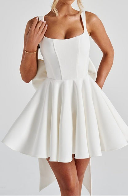 Rue Ivory Detachable-Bow Mini Dress