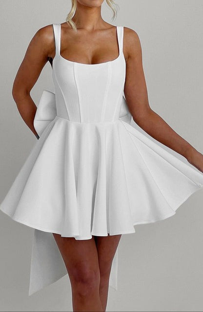 Rue Ivory Detachable-Bow Mini Dress