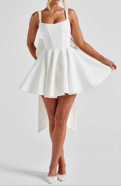 Rue Ivory Detachable-Bow Mini Dress