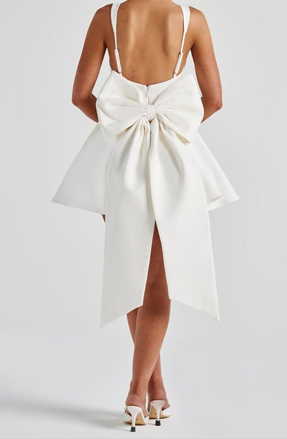 Rue Ivory Detachable-Bow Mini Dress