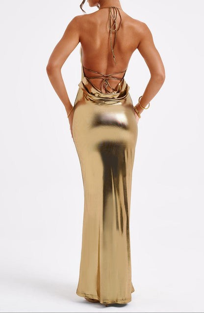 Talisa Gold Cowl-Back Maxi