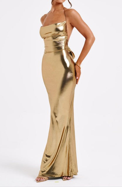 Talisa Gold Cowl-Back Maxi