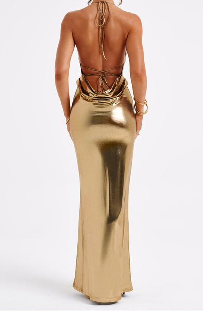 Talisa Gold Cowl-Back Maxi