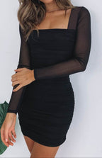 Vesna Noir Mesh Long-Sleeve Mini