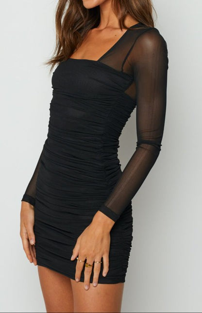 Vesna Noir Mesh Long-Sleeve Mini